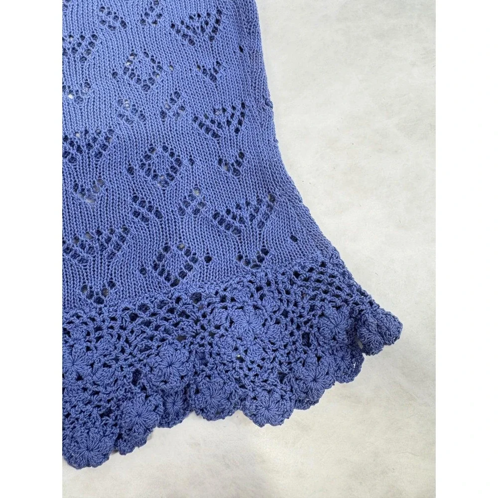 Vintage Corner Reading Periwinkle Blue Crochet Knit Sleeveless Top Small‎